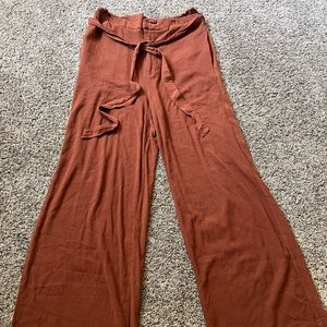 Brown straight leg flowy pants, high waisted